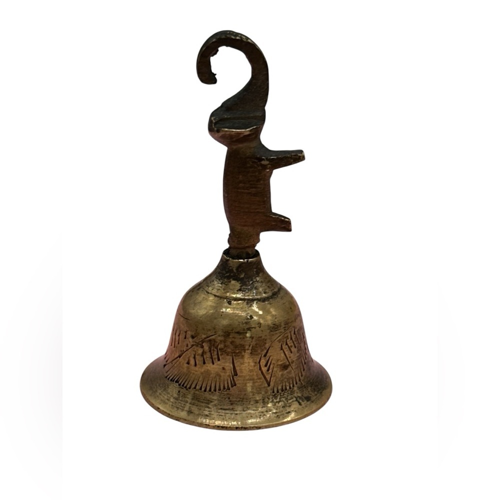 Vintage Small Brass Elephant Bell, Handmade in India.